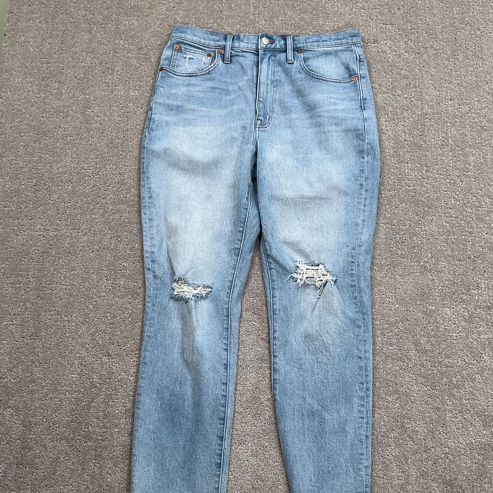 Madewell Jeans Women 30 Blue High-Rise Slim Boy Light Raw Hems Distressed Denim